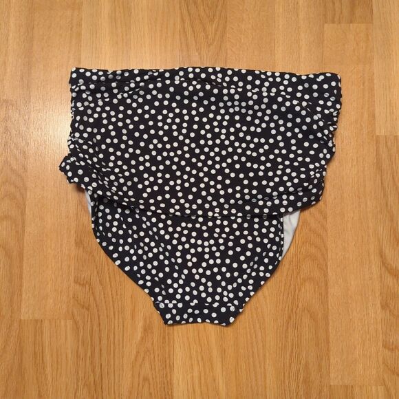 Lands End High Waist Bikini Bottom Womens 8 Black White Polka Dot Tummy Control - Picture 2 of 6